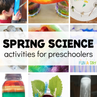 collage of children's science experiments with copy that reads: spring science activities for preschoolers