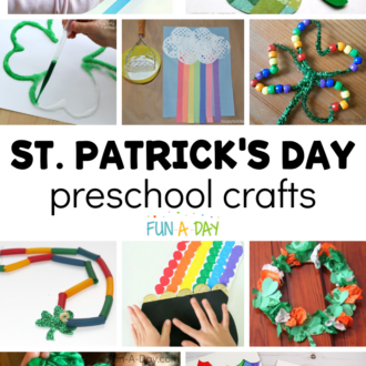 collage of many preschool st patrick's day crafts using paper, paint, yarn, glitter, etc