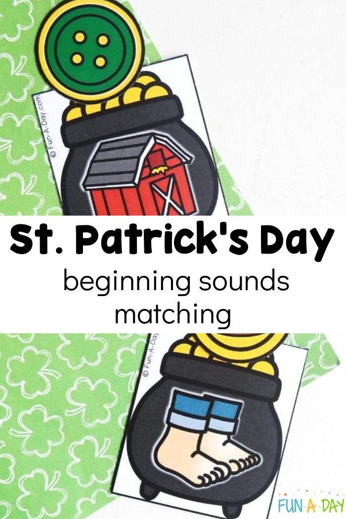 beginning sound printable cards for st. patrick's day pot of gold and coin