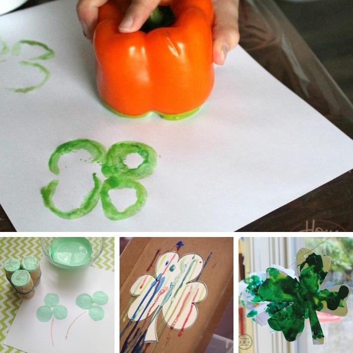 collage of 4 st. patrick's day shamrock crafts for preschoolers