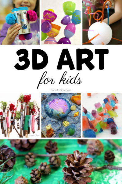 a collage of different ideas for 3d art for kids - showing different finished projects