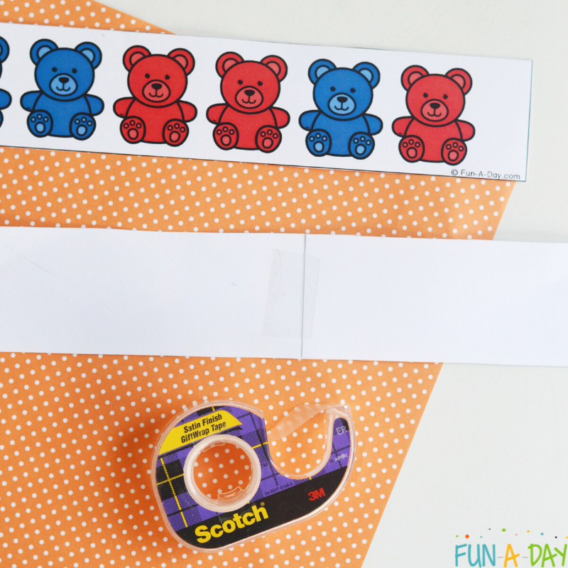 Assembling free printable bear patterns for preschool using tape
