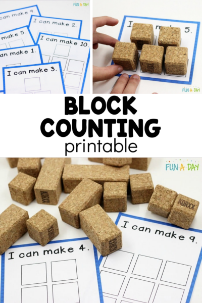 Collage of using blocks to count with text that reads block counting printable