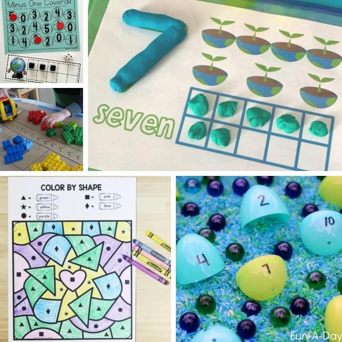 collage of activities for preschoolers - math for Earth Day