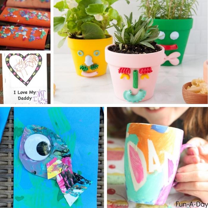 collage of cute homemade Father's Day gifts kids can make