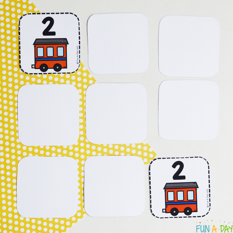 3 by 3 grid of train number cards to make a number train game