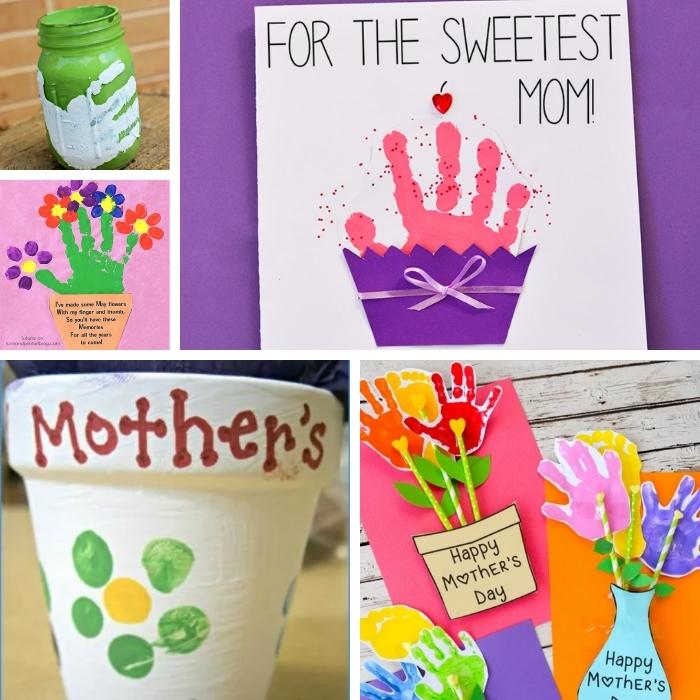 collage of mother's day handprint craft ideas for preschoolers