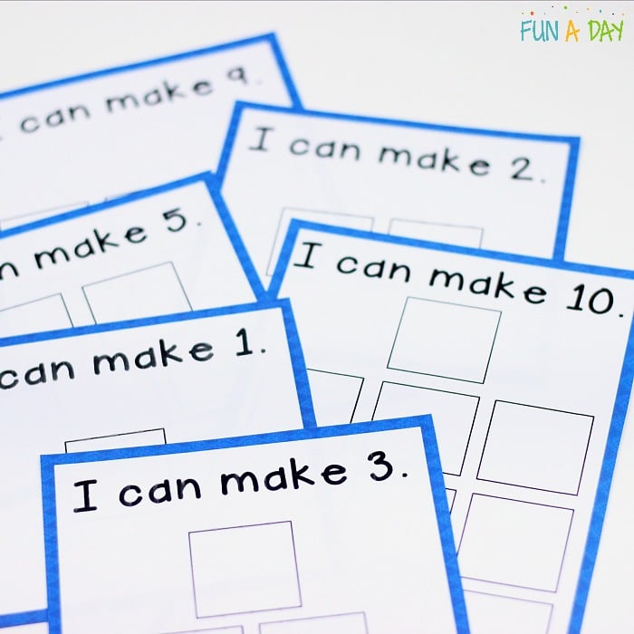 block counting printable cards spread out on table