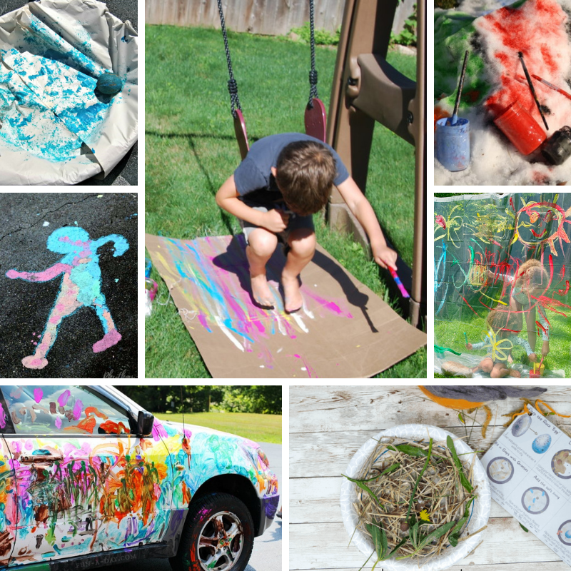 Collage of outdoor messy art activities