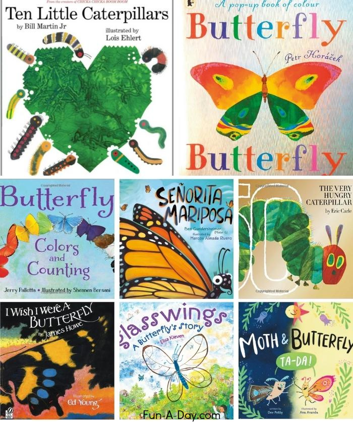 grid of butterfly book covers for preschool kids