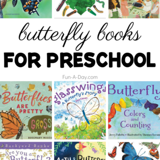 grid of butterfly book covers with text that reads Butterfly Books for Preschool