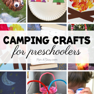 lots of camping craft ideas with a title that reads: Camping crafts for preschoolers
