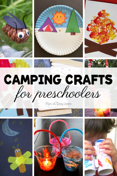 lots of camping craft ideas with a title that reads: Camping crafts for preschoolers