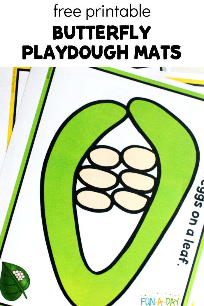 fanned out preschool printables with title that reads: free printable butterfly playdough mats