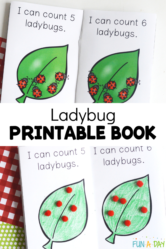 2 versions of a preschool printable with text that reads Ladybug Printable Book