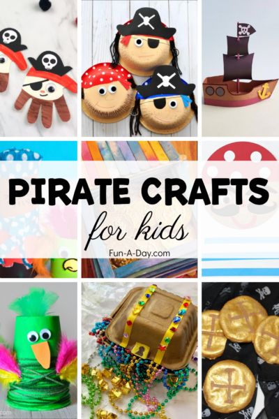 pirate crafts for preschoolers to make. Text reads: Pirate Crafts for kids
