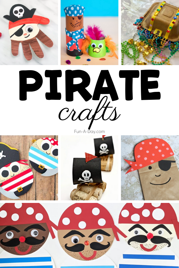 pirate crafts for preschoolers to make. Text reads: Pirate Crafts