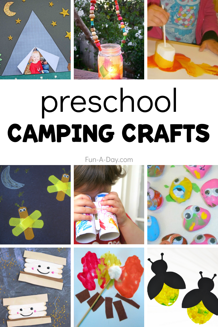 lots of camping craft ideas with a title that reads: Preschool camping crafts