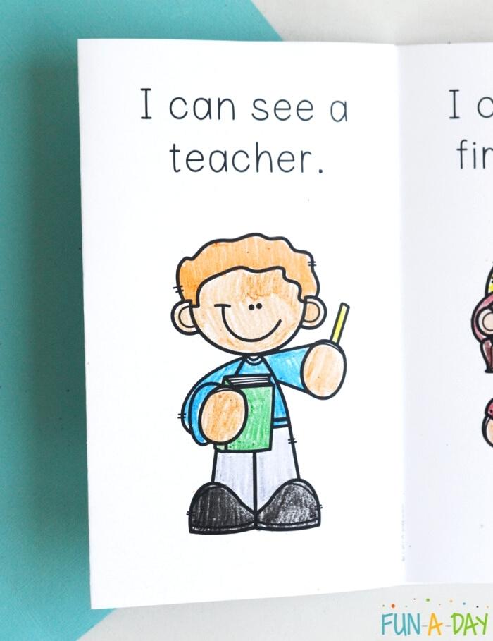 open printable emergent reader book with words: I can see a teacher