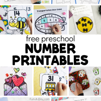 counting activities with text that reads free preschool number printables