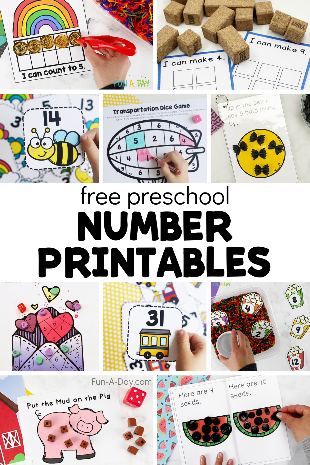 counting activities with text that reads free preschool number printables