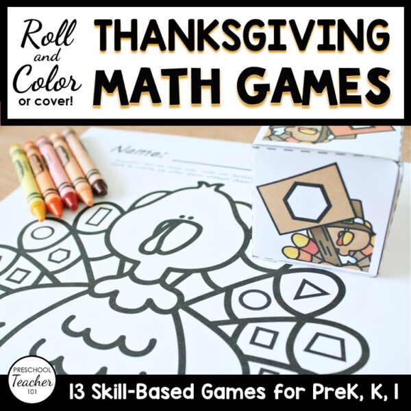 Roll and color Thanksgiving math games cover