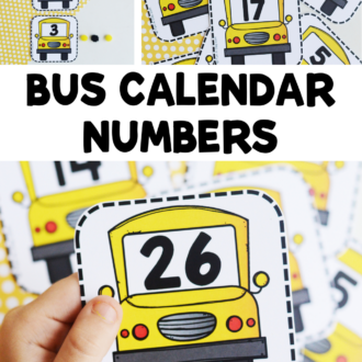 Collage of number cards with text that reads bus calendar numbers
