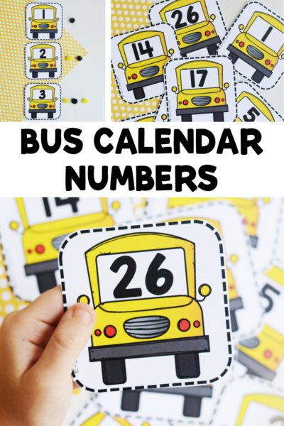 Collage of number cards with text that reads bus calendar numbers