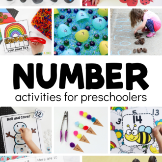 collage of math ideas with text that reads number activities for preschoolers