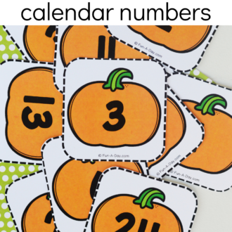 Stack of number cards in disarray with text that reads pumpkin calendar numbers