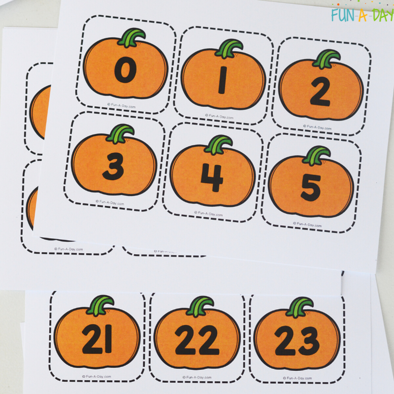 stack of pumpkin calendar number papers