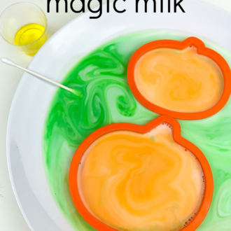 completed milk science with text that reads pumpkin magic milk