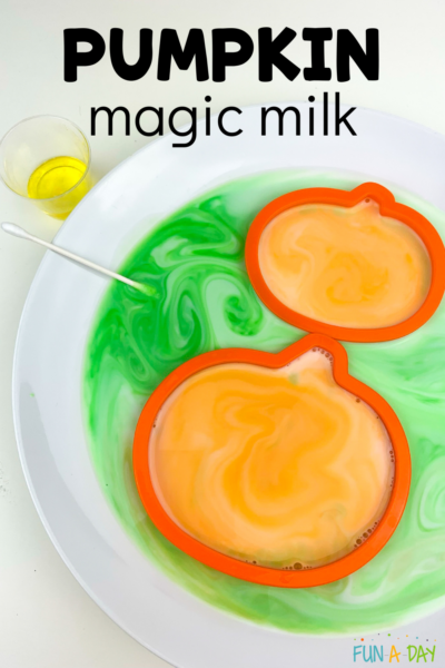 completed milk science with text that reads pumpkin magic milk