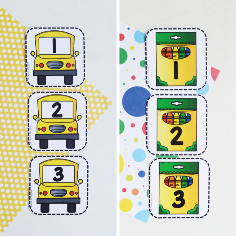 crayon and bus calendar numbers 1, 2, 3