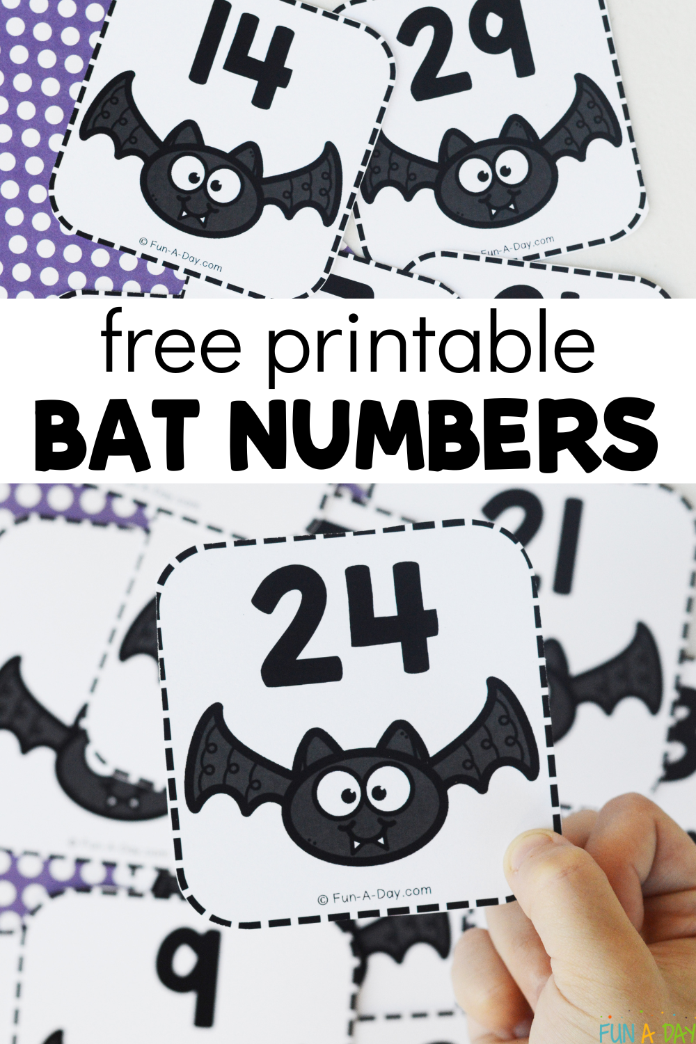 collage of bat calendar numbers with text that reads free printable bat numbers