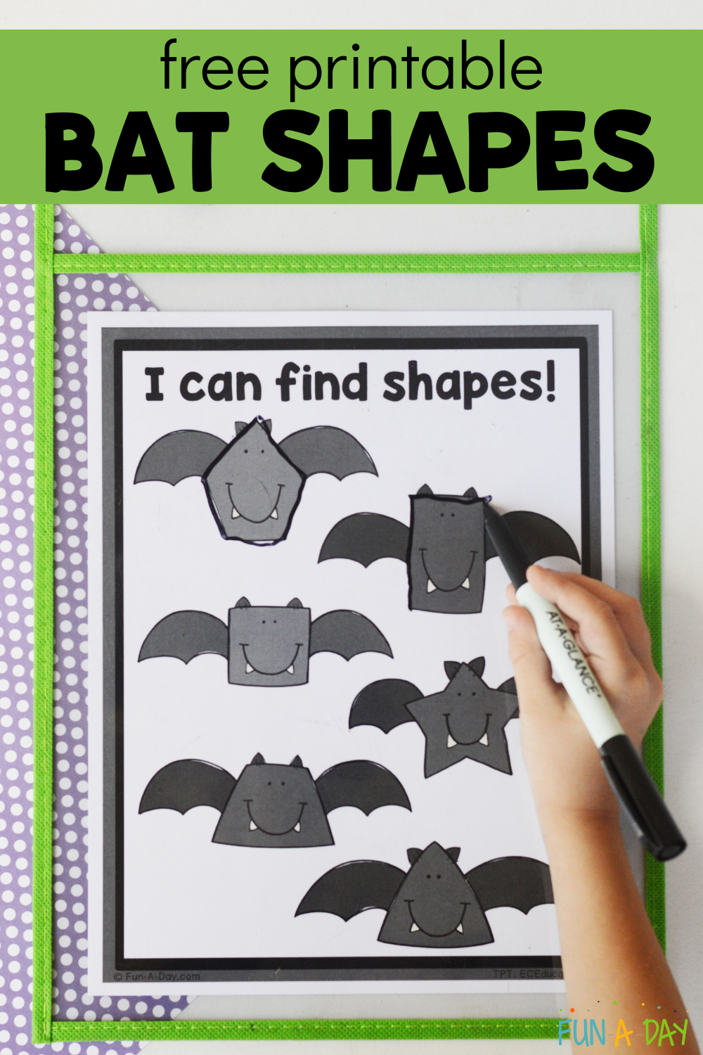 Child tracing shapes with text that reads free printable bat shapes