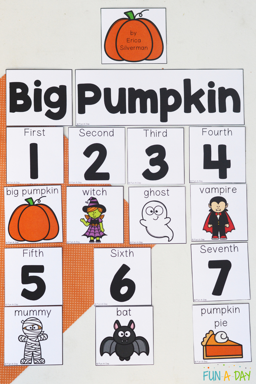 View of the Big Pumpkin sequencing printable in use