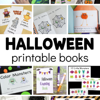 collage of readers with text that reads halloween printable books