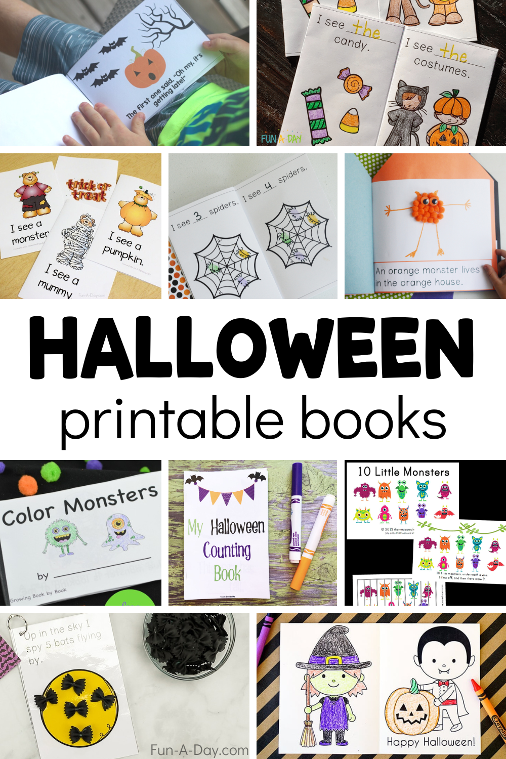 collage of readers with text that reads halloween printable books