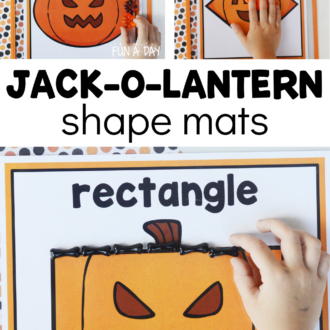 Multiple uses of shape printables with text that reads jack-o-lantern shape mats