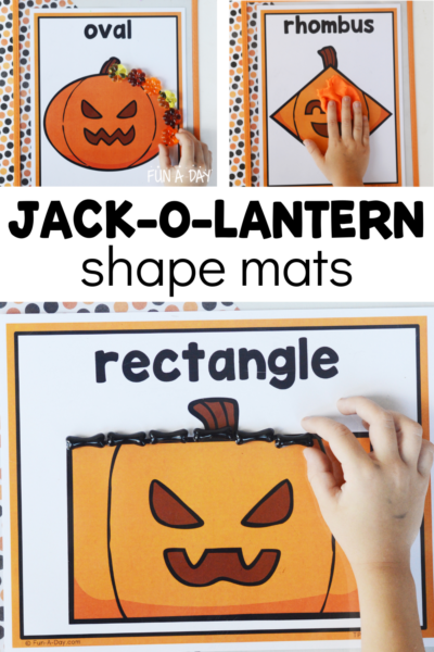 Multiple uses of shape printables with text that reads jack-o-lantern shape mats