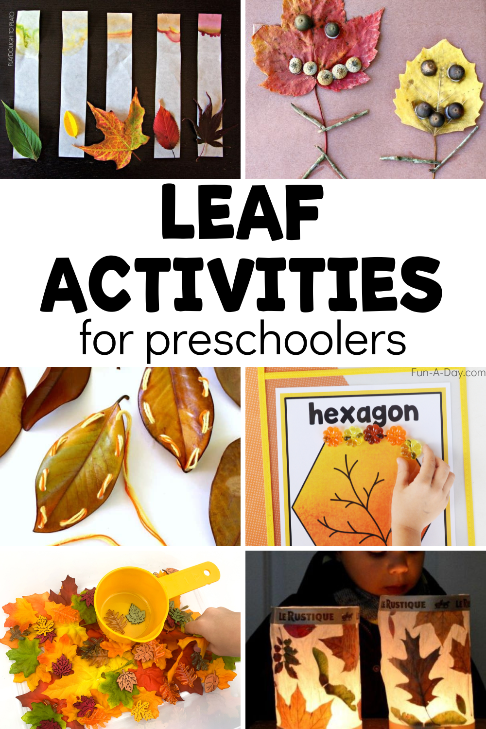 collage of leaf ideas with text that reads leaf activities for preschoolers