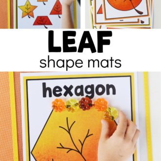Various uses for shape playdough mats with text that reads leaf shape mats