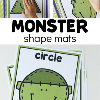 collage of playdough shape mats with text that reads monster shape mats