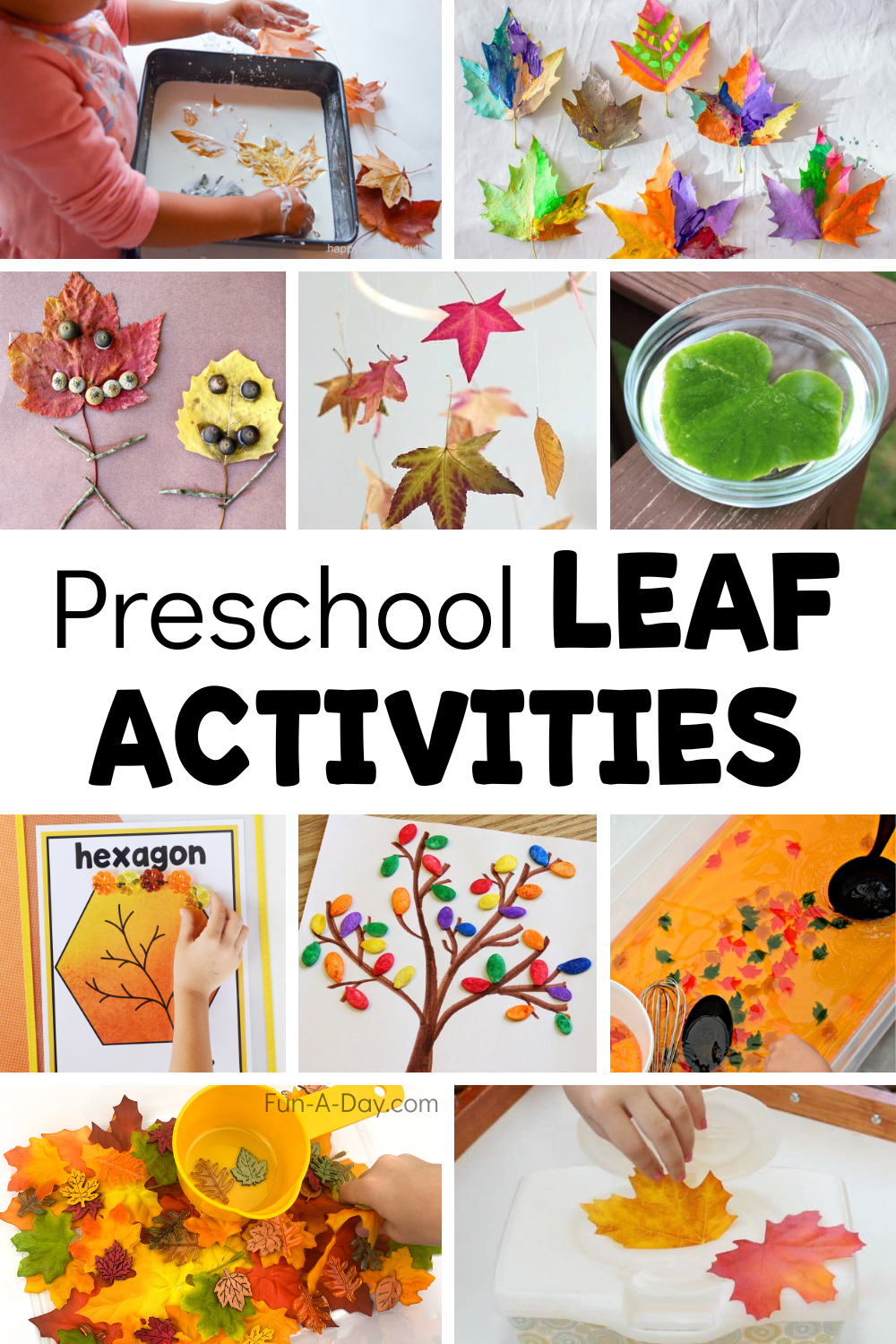 collection of leaf activities for preschoolers with text that reads preschool leaf activities