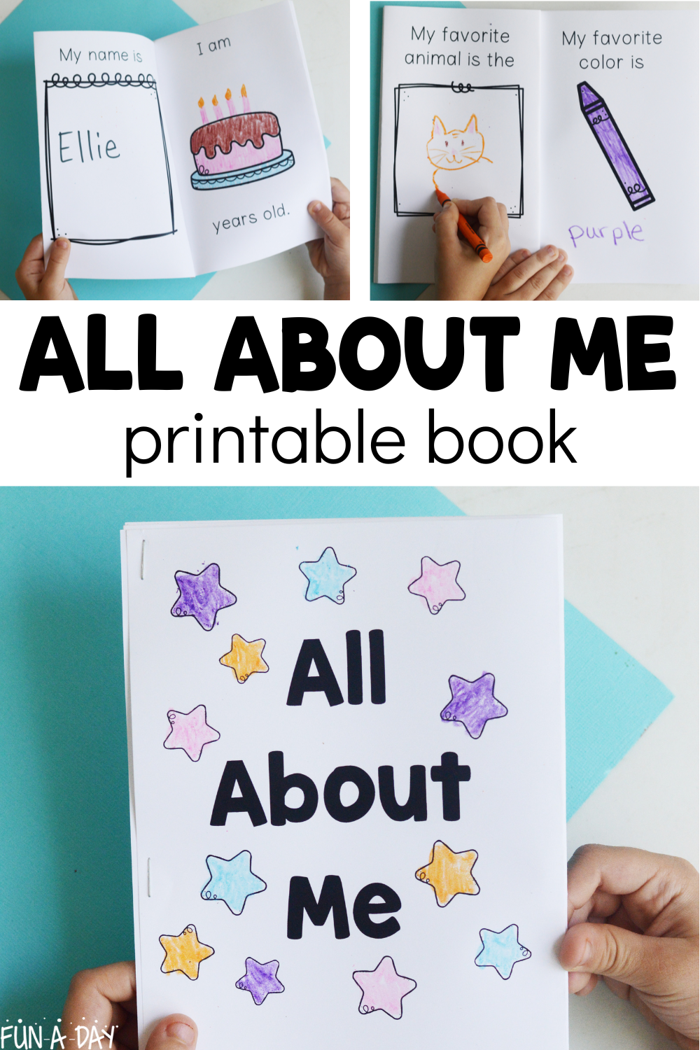 Multiple views of emergent reader with text that reads all about me printable book