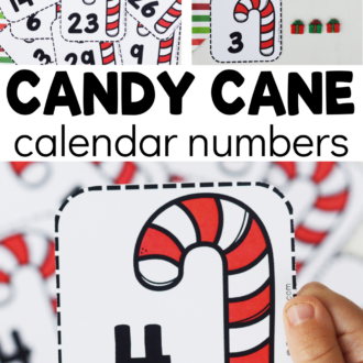 Multiple view of number cards with text that reads candy cane calendar numbers