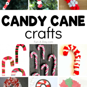 collage of kid holiday creations with text that reads candy cane crafts