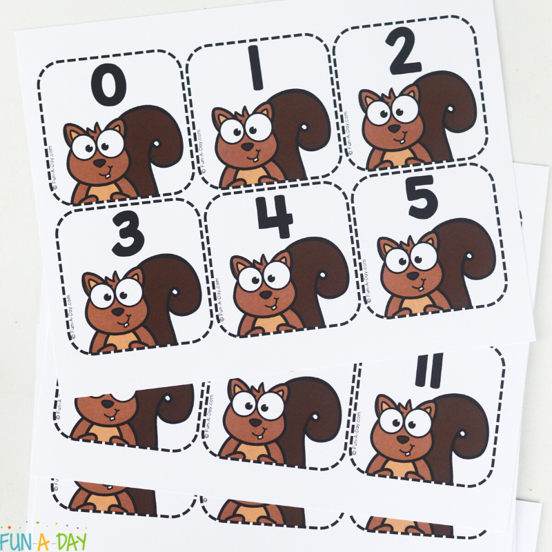 uncut printable pages of squirrel calendar numbers