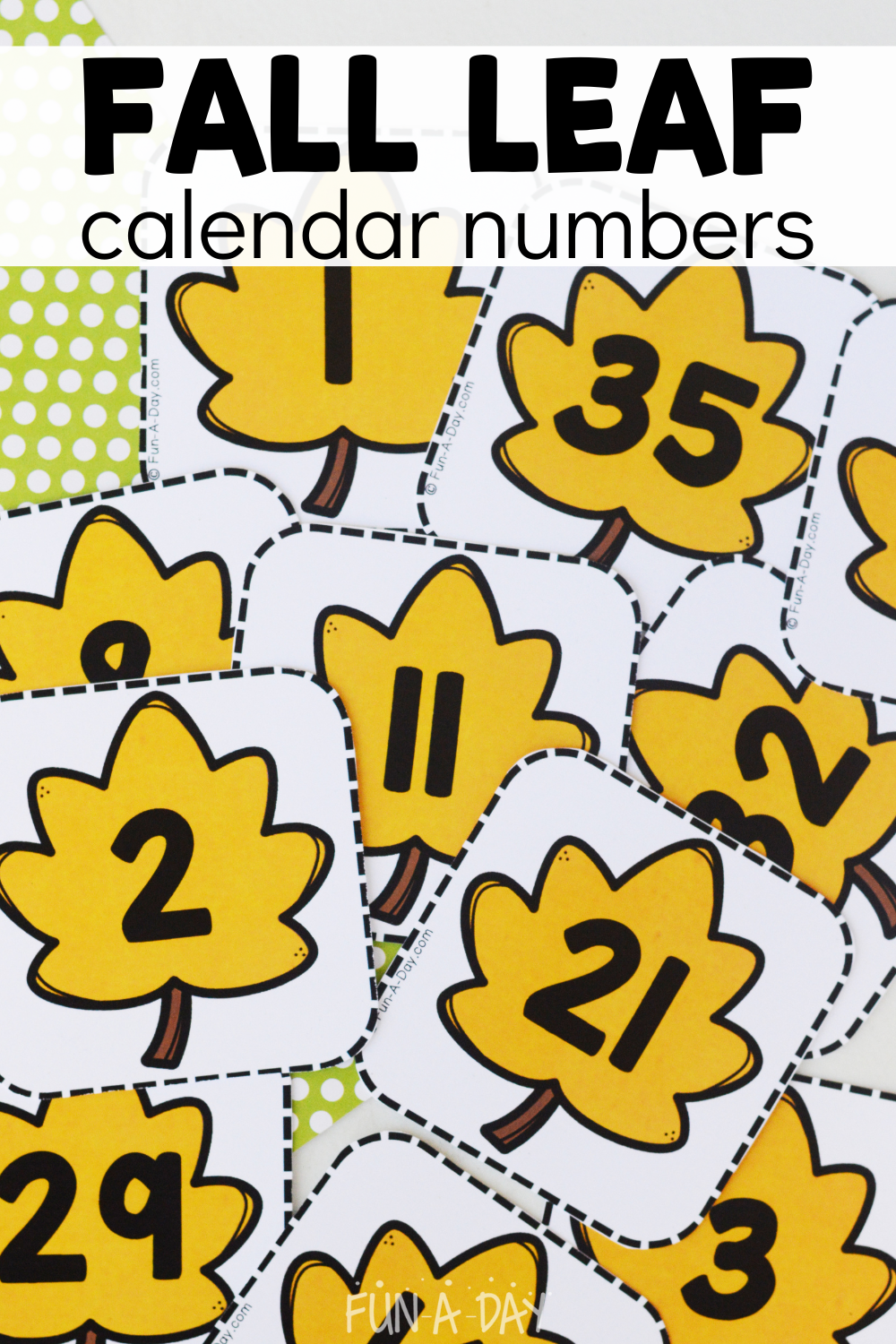 pile of number cards with text that reads fall leaf calendar numbers